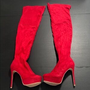 Fashion Nova Red Over-the-Knee Stiletto Boots